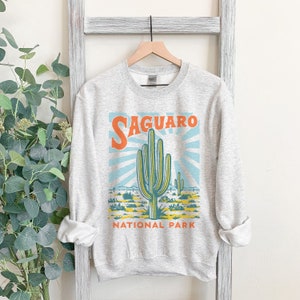 Saguaro Sweatshirt National Park Arizona Vintage Cactus Desert Ash Unisex Crewneck