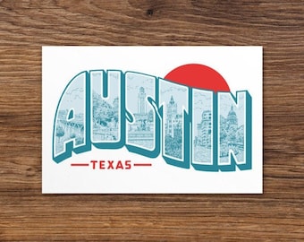 Vintage-Style Austin Texas Travel Postcard