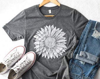 Sunflower Dark Heather Gray Flower Garden Unisex T-shirt - Etsy