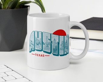 AUSTIN Coffee Mug Cup featuring the name in photos of sign letters