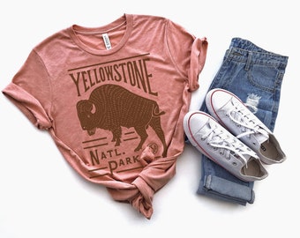 Yellowstone National Park Vintage Bison Tri Blend Mauve Unisex T-shirt