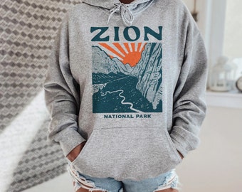 Zion National Park Hoodie, Vintage Utah Gift Sport Grijs Pullover Hooded Sweatshirt