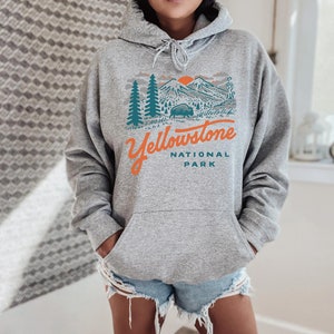 Yellowstone Hoodie Vintage National Park Unisex Sport Gray Hooded Pullover Sweatshirt