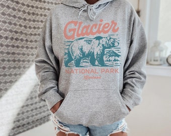 Glacier Bear Hoodie National Park Montana Vintage Heather Gray Unisex Sweatshirt