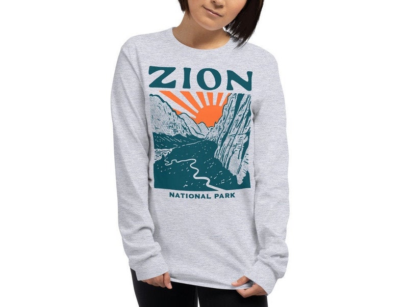 Vintage Zion National Park Heather Gray Utah Long Sleeve Shirt