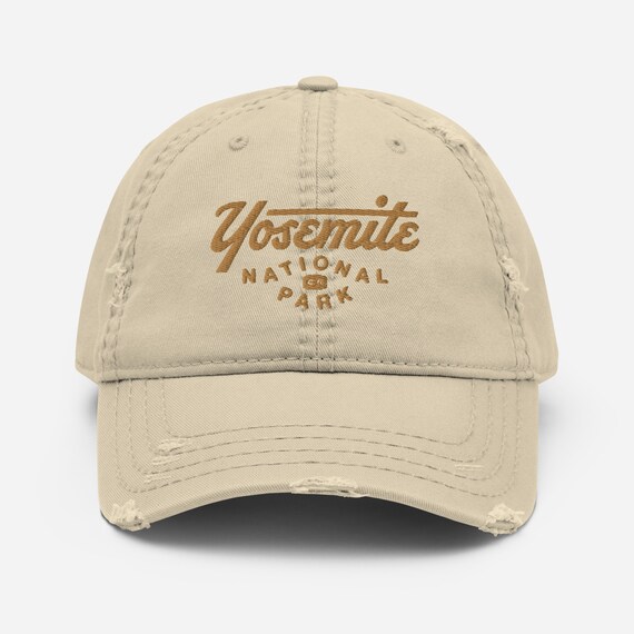 Yosemite National Park California Beige Distressed Dad Hat