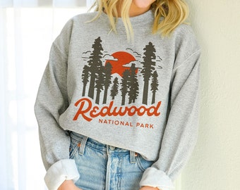 Redwood Sweatshirt National Park Californië Heather Grijs Vintage Stijl Unisex Crewneck