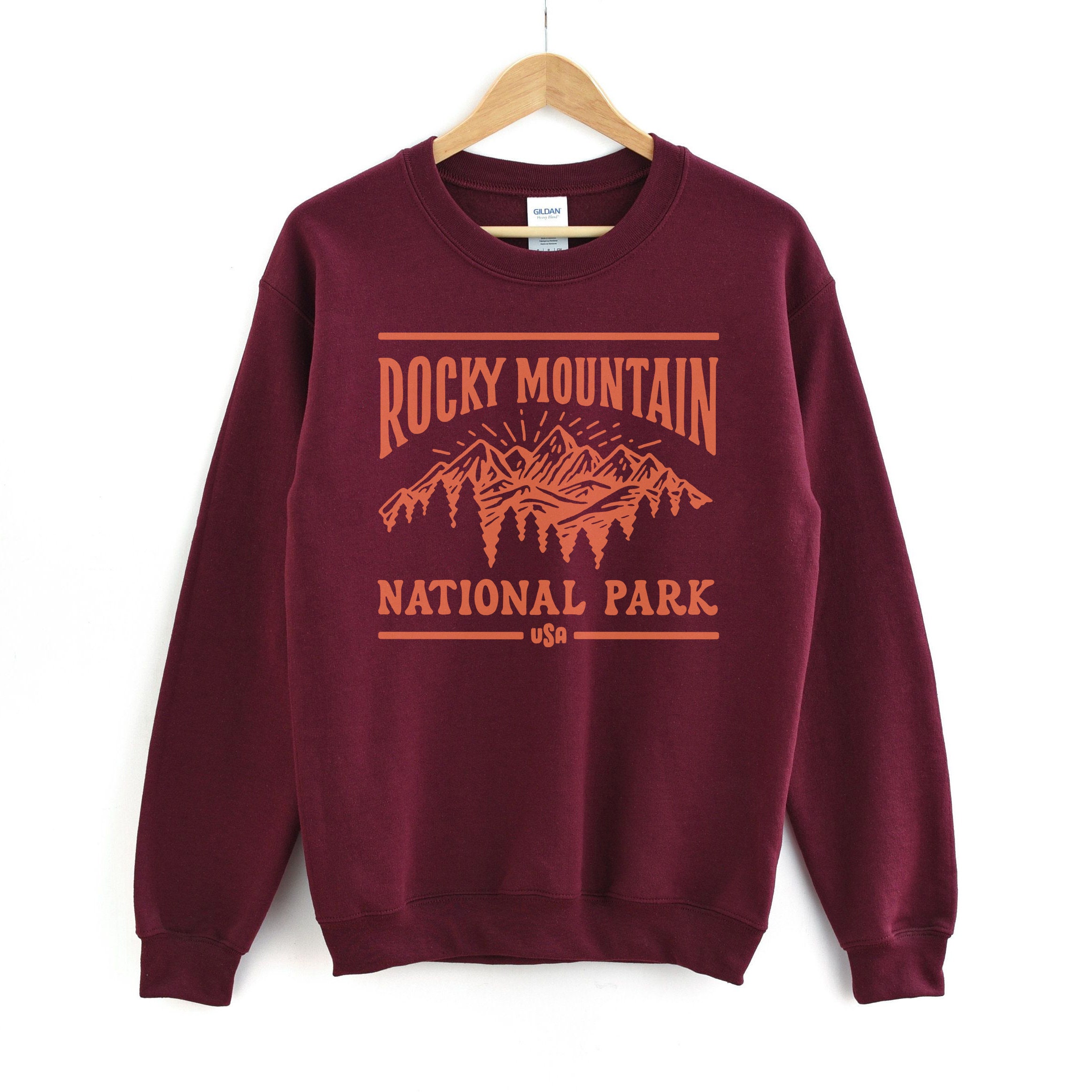 Rocky Mountain Sweatshirt Colorado National Park Vintage Maroon Unisex  Crewneck