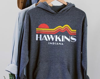 Hawkins Indiana Stranger Things Retro 80s Unisex Felpa con cappuccio