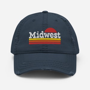 Distressed Midwest Dad Hat Navy Blue