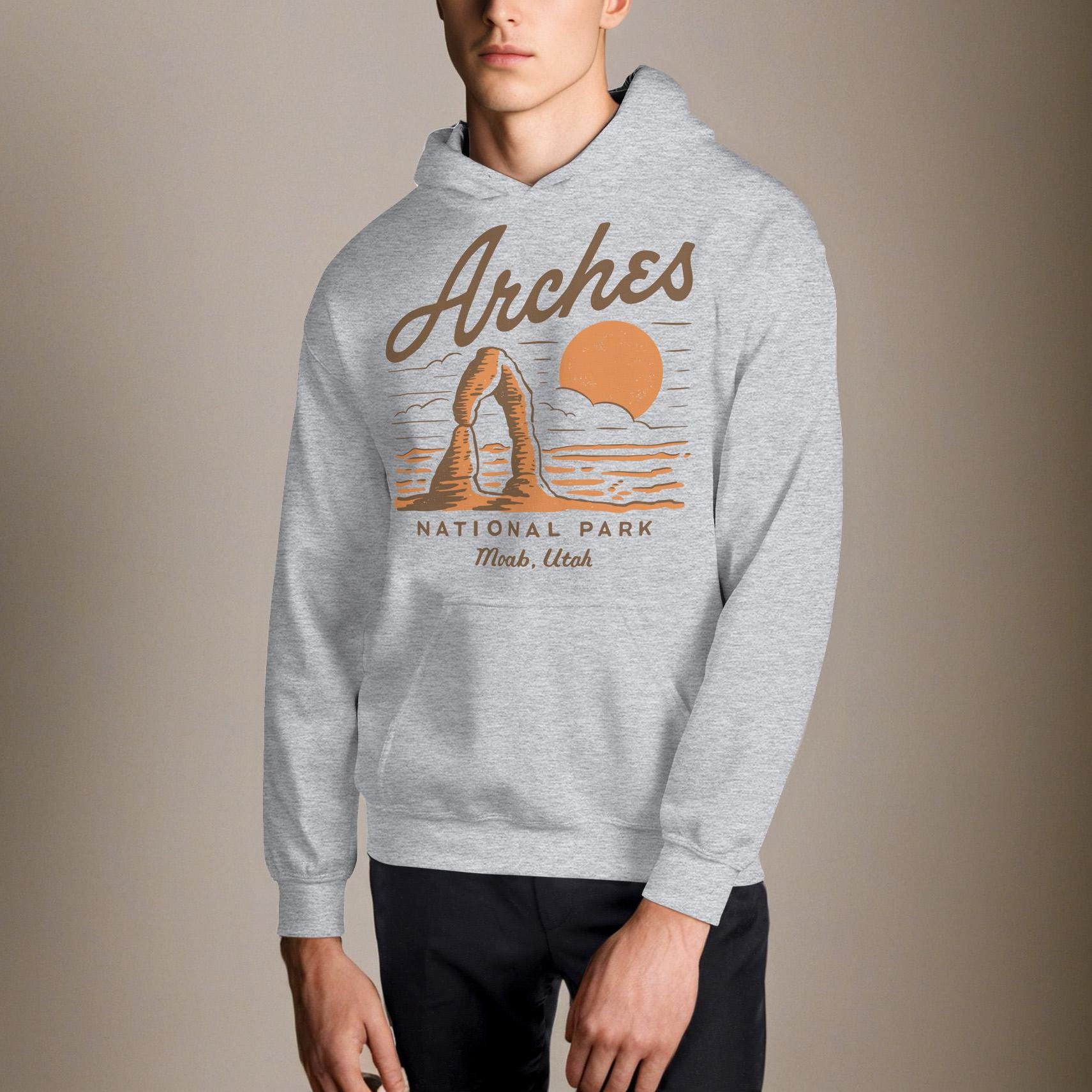 Sweat Gris Arches National Park – Jerzees Taille XL, Col Rond, Souvenir USA