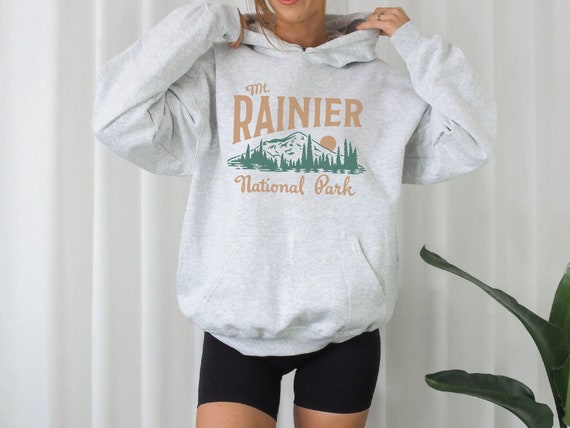 Mt Rainier Vintage Hoodie Washington National Park Mountain Unisex Pullover