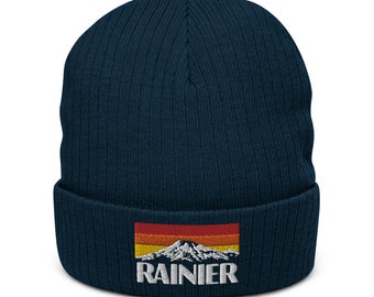 Rainier National Park Beanie Mountain Northwest Washington State Navy Blue Recycled Cuffed