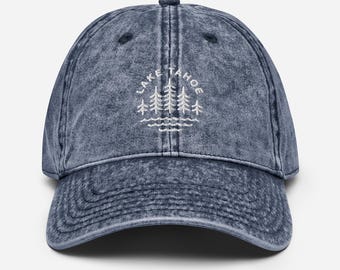 Lake Tahoe Hat Blue Denim Vintage Embroidered Cotton Twill Cap