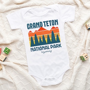 Baby Grand Teton National Park Wyoming Jackson Vintage Retro Infant Onesie