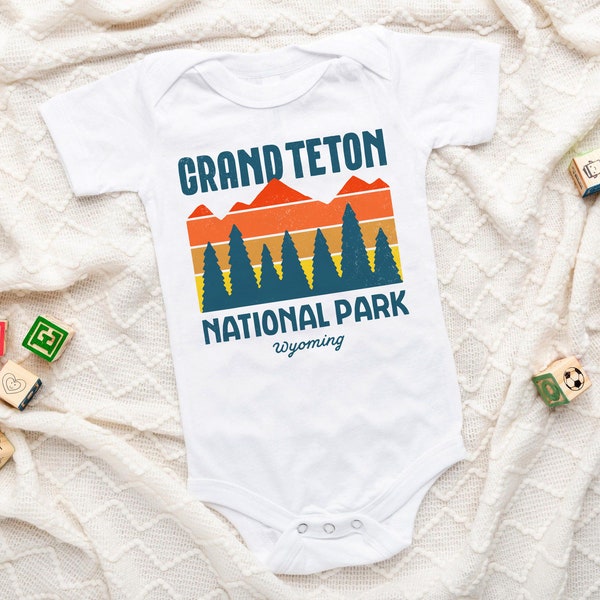 Baby Grand Teton National Park Wyoming Jackson Vintage Retro Infant Onesie