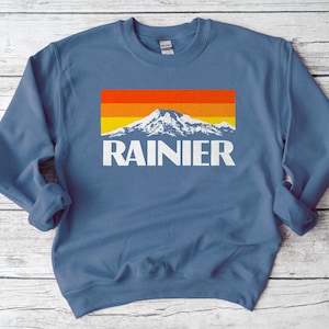 Mount Rainier Sweatshirt National Park Washington Seattle Tacoma Vintage Blue Crewneck