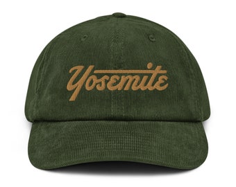 Yosemite National Park California Olive Green Embroidered Corduroy Hat