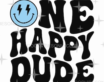 One Happy Dude SVG PNG: Retro 1st Birthday Design (Digital Craft Files)