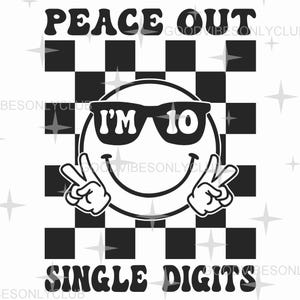 Peace Out einzelne Ziffern SVG PNG, glückliches Gesicht, kariertes Muster, 10