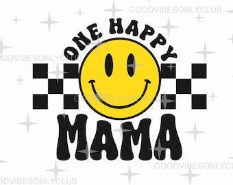 Retro One Happy Mama PNG SVG JPEG - Groovy Sublimation Design