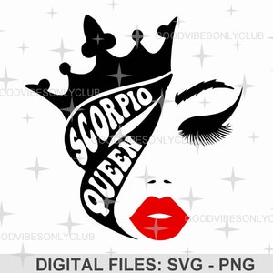 Scorpio Queen SVG, Birthday Queen, Arquivo de corte para Cricut e Silhouette, Aniversariante, Camiseta de aniversário, Design de sublimação, Download digital PNG
