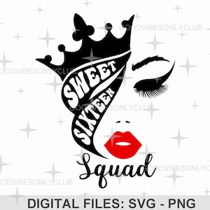 Sweet Sixteen Squad SVG, Sweet 16 PNG, Geburtstagsparty-Shirt, Shirt Sublimationsdesign, Schnittdateien für Cricut/Silhouette, digitaler Download