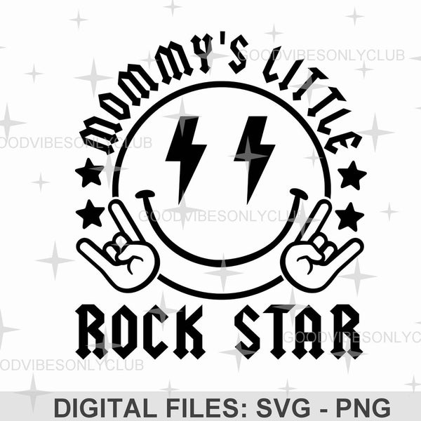 Mommy's Little Rock Star SVG PNG, Funny Kids Shirt SVG, Retro Happy Face, Trendy Sublimation Design, Digital Cut Files For Cricut/Silhouette