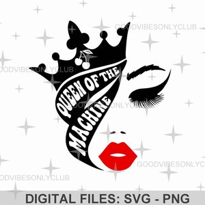 Reine de la machine PNG SVG, SVG de casino, conception de chemise de joueur de machines à sous, conception de sublimation de Las Vegas, fichiers numériques d'artisanat pour Cricut/silhouette