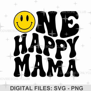 Eine glückliche Mama PNG SVG, Geburtstagsmutter SVG, gewellter Retro-Text, 1