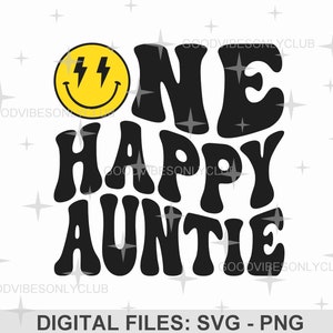 Eine glückliche Tante SVG, Geburtstags-Tante SVG, gewellter Retro-Text, 1