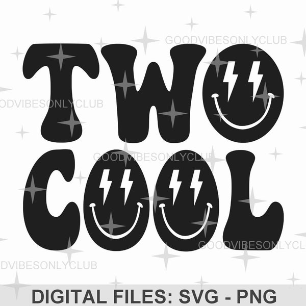 Two Cool SVG PNG, 2nd Birthday Toddler Shirt SVG, Second Birthday, Happy Face, Sublimation Design, Digital Craft Files For Cricut/Silhouette