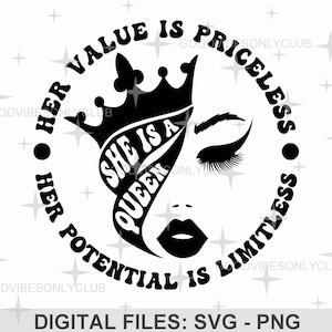 Ella es una reina SVG, SVG PNG inspirador, camisa de reina negra, cita de mujer fuerte, diseño de vaso, archivos de corte digital para Cricut y silueta