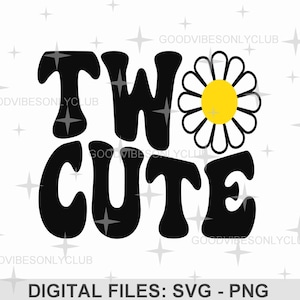 Two Cute Flower Birthday Shirt PNG SVG, Second Birthday, Retro Wavy Text, Kids Shirt Sublimation Design, Digital Files For Cricut/Silhouette