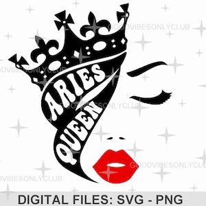 Rainha de Áries SVG PNG, Rainha de Aniversário SVG, Presente de Signo do Zodíaco, Design de Sublimação de Camiseta de Aniversário, Arquivos de Artesanato Digital para Cricut/Silhouette