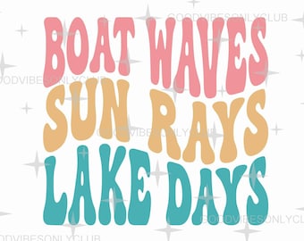 Boat Waves Sun Rays Lake Days SVG PNG, Retro Summer Design (Digital Cut Files)