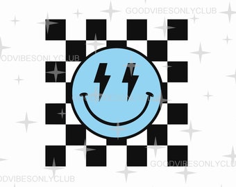 Checkered Retro Happy Face SVG PNG: Trendy Sublimation Design (Digital Download)