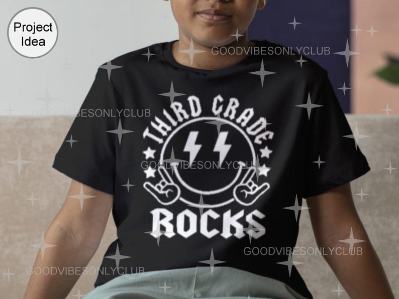 Third Grade Rocks SVG PNG, Retro Happy Face, Back to School, Funny Kids ...