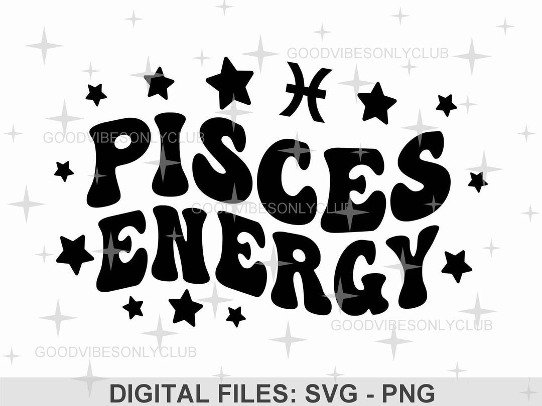Pisces Energy SVG PNG Zodiac Star Sign Retro Wavy Text SVG - Etsy