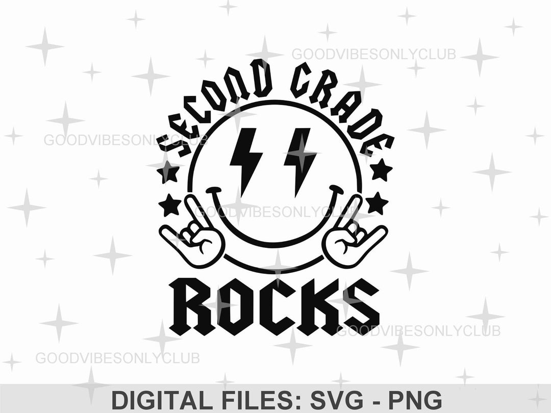 Second Grade Rocks Graphics Second Grade Rocks SVG PNG: Retro Happy Face Design (digital Files) - Etsy