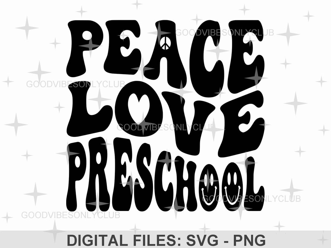Peace Love Preschool SVG Back to School SVG PNG Retro Wavy - Etsy