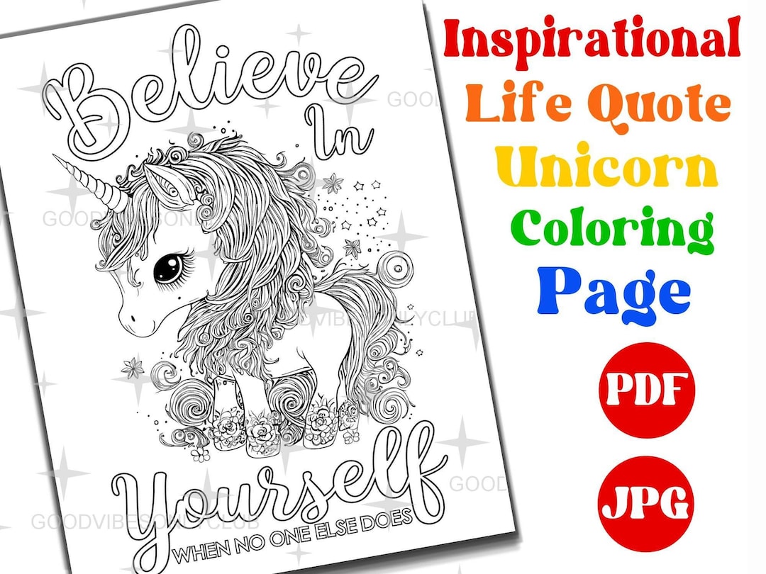 Believe in Yourself Coloring Page PDF JPG Inspirational - Etsy