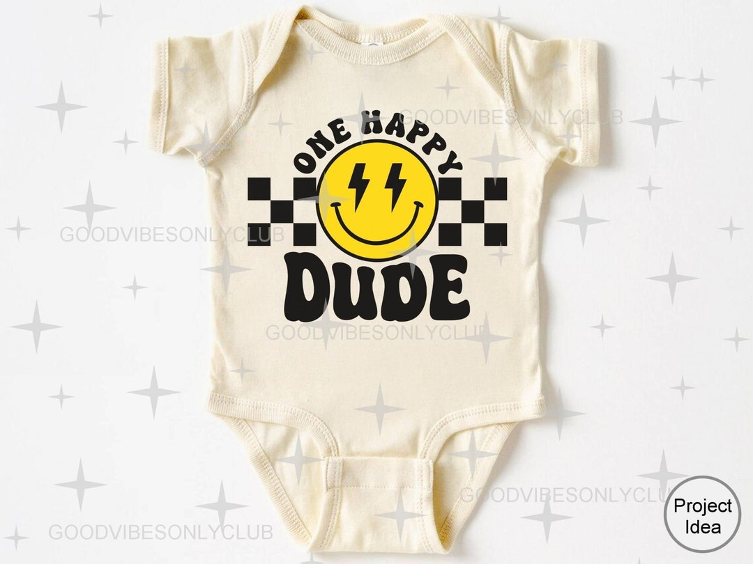 One Happy Dude PNG SVG, 1st Birthday SVG, Retro Happy Face, Birthday
