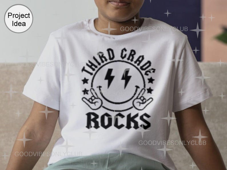 Third Grade Rocks SVG PNG, Retro Happy Face, Back to School, Funny Kids ...