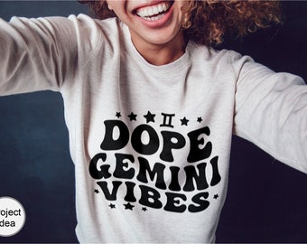Dope Gemini Vibes SVG, Zodiac Star Sign, Retro Wavy Text SVG