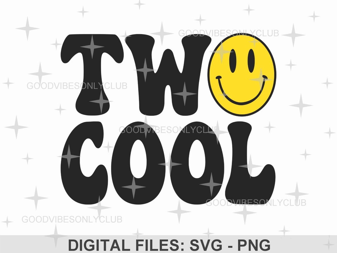 Two Cool SVG PNG, Retro Happy Face SVG, Second Birthday Party, Cute