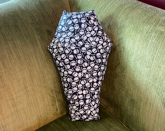 Black with White Skull and Bone Design Coffin Pillow