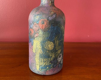 Red, Black, Purple, Blue and Gold Gothic Apothecary Skull Bottle