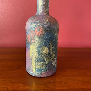 Red, Black, Purple, Blue and Gold Gothic Apothecary Skull Bottle
