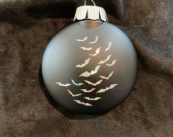 Black and Silver Holographic Bat Colony Gothmas Tree Ornament Set of 3